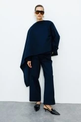 Navy Gabardine Cape Jacket - 1