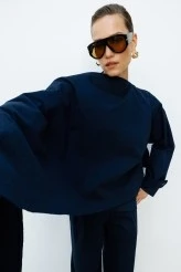 Navy Gabardine Cape Jacket - 5