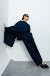 Navy Gabardine Cape Jacket - 3