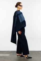 Navy Gabardine Cape Jacket - 4