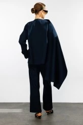 Navy Gabardine Cape Jacket - 7