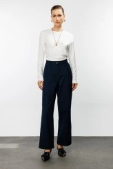 Navy Gabardine Palazzo Pants - 3