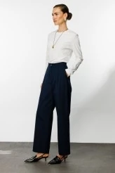 Navy Gabardine Palazzo Pants - 4