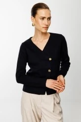 Navy Knit Blouse with Gold Buttons - 3