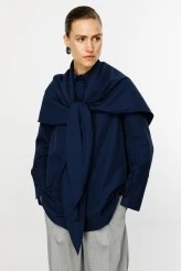 Navy Shirt with Removable Scarf - 1