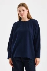 Navy Sweatshirt with Stitch Detail on the Sleeves - 1