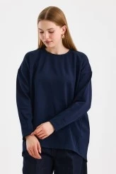 Navy Sweatshirt with Stitch Detail on the Sleeves - 3