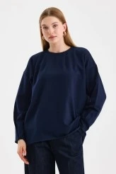 Navy Sweatshirt with Stitch Detail on the Sleeves - 4