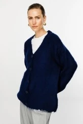 Navy Textured Knit Cardigan - 1