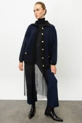 Navy Textured Polo Collar Cardigan - 5