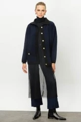 Navy Textured Polo Collar Cardigan - 7