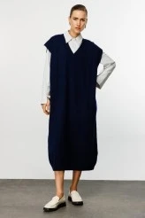 Navy V-Neck Knit Dress - 6