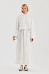 Off-White Double-Sleeve Detailed Skirted Basic Set - 3