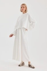 Off-White Double-Sleeve Detailed Skirted Basic Set - 5