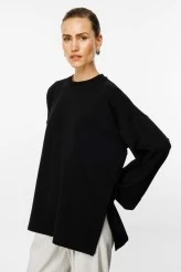 Siyah Yırtmaçlı Oversize Sweatshirt - 4