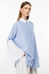 Striped Pleated Sleeve Shirt - 4