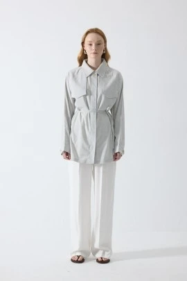 Açık Gri Dökümlü Oversize Gömlek - KUAD