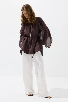 Acı Kahve Dökümlü Kol Vual Tunik - KUAD