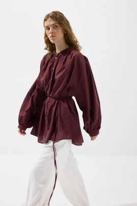 Bordo Büzgülü Vual Gömlek - KUAD