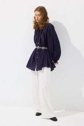 Lacivert Büzgülü Vual Gömlek - KUAD