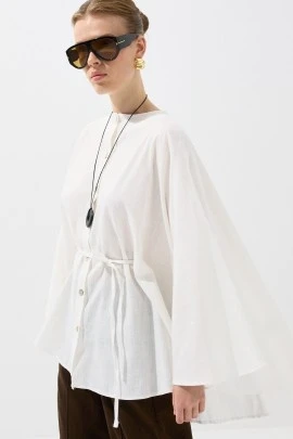Ekru Dökümlü Pelerin Model Oversize Gömlek - KUAD