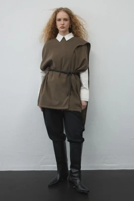 Haki Kaşe Dokulu Şallı Yelek - KUAD