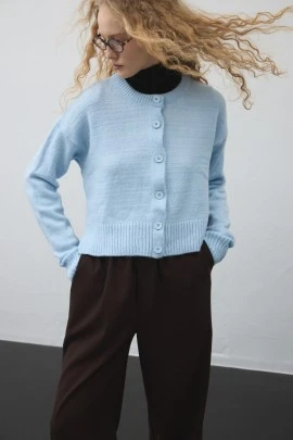 Light Blue Buttoned Knit Cardigan - KUAD