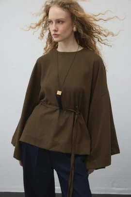Haki Kemerli Pelerin Bluz - KUAD