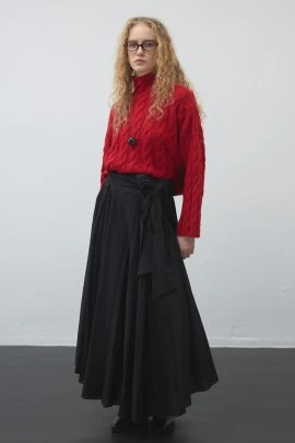 Siyah Kuşaklı Asimetrik Vual Etek - KUAD