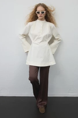 Ekru Volanlı Gabardin Tunik - KUAD