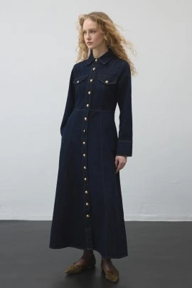 Dikiş Detaylı Denim Elbise - KUAD