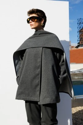 Charcoal Wool-Blend Jacket with Scarf - KUAD