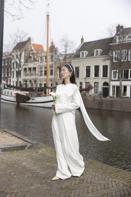 Ekru Drapeli Pelerin Bluz - KUAD