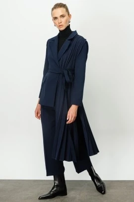 Navy blue Pleated Detail Blazer - KUAD