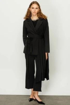 Black Pleated Detail Blazer - KUAD