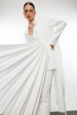 Ecru Pleated Detail Blazer - KUAD