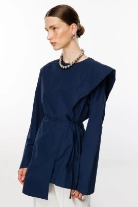 Lacivert Şal Detaylı Poplin Bluz - KUAD