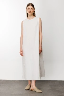 Beyaz Pamuklu Astar Elbise - KUAD