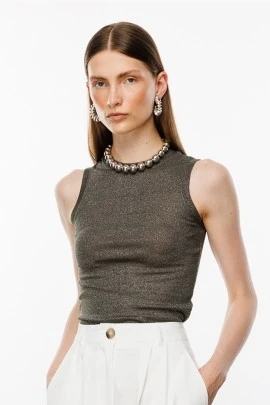 Antrasit Simli Sıfır Kol Body - KUAD