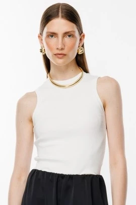 Ekru Fitilli Sıfır Kol Pamuklu Body - KUAD