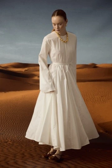 Ekru Kloş Etekli Elbise - KUAD