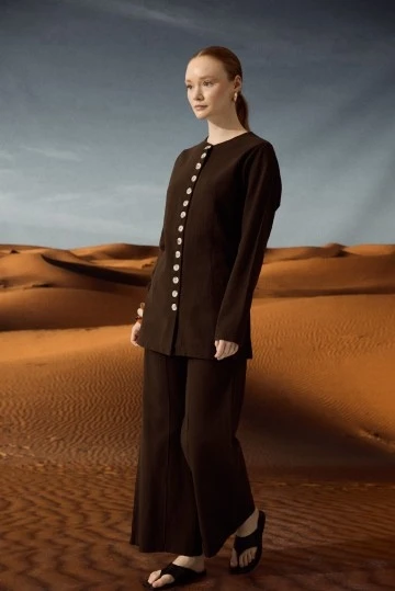 Dark Brown Natural Shirt with Adjustable Waist - KUAD