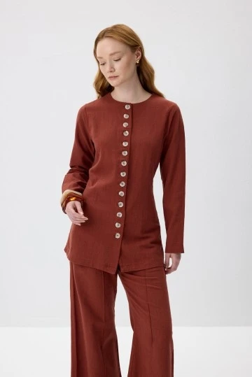 Terracota Natural Shirt with Adjustable Waist - KUAD