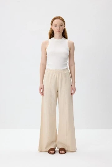 Natural Textured Pintuck Trousers - KUAD