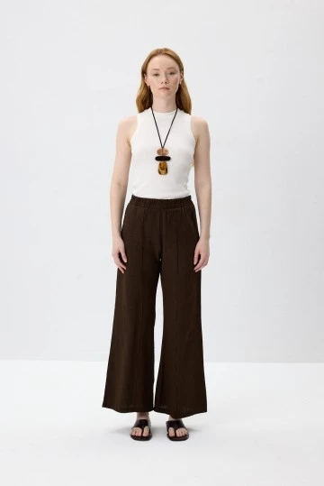 Dark Bown Natural Textured Pintuck Trousers - KUAD