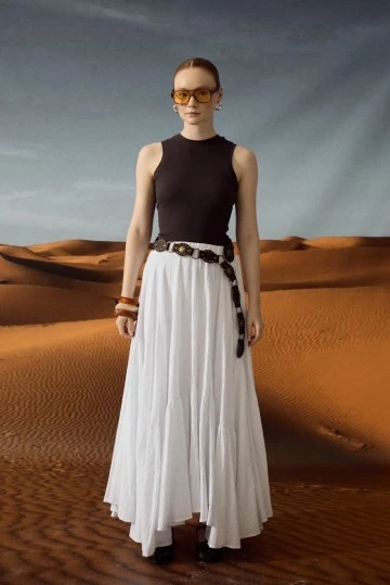 White Ruched Maxi Skirt - KUAD