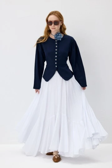 White Ruched Maxi Skirt - KUAD (1)