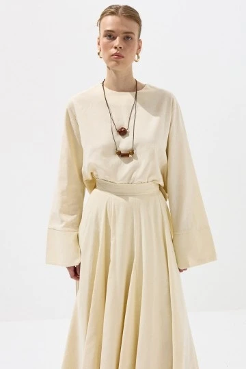 Butter Cuff Cotton Crop Blouse - KUAD