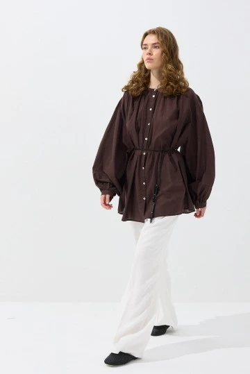 Acı Kahve Büzgülü Vual Gömlek - KUAD