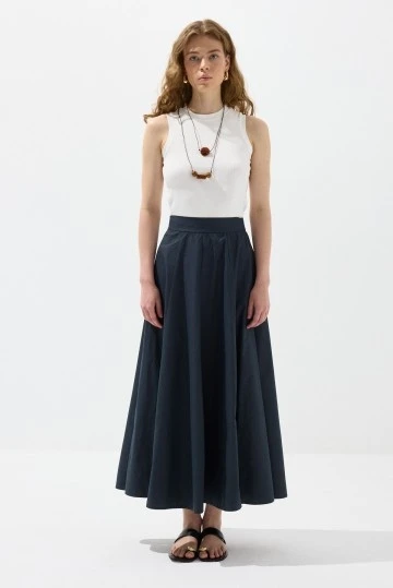 Navy Paneled Poplin Skirt - KUAD (1)